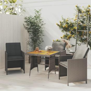 Mesa de jardín Polyrattan y acacia maciza gris 70x70x72 cm