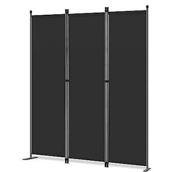 Biombo Separador de Ambientes Angel Living, 3 Paneles Plegables, Pantalla de Privacidad, Estructura de Acero y Tela de Poliéster Negro