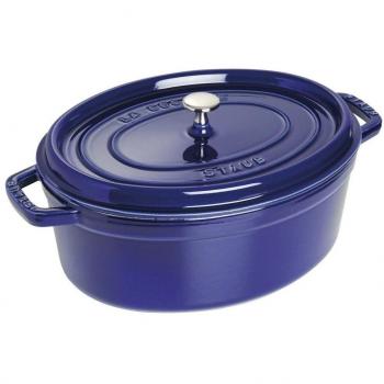 Staub Oval Cocotte 29 cm, Blue Enamel Cast Iron Casserole