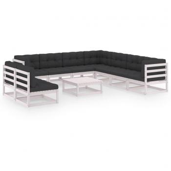 Set de muebles de jardín 10 piezas con cojines en madera de pino blanco