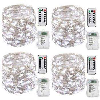 Cadena de Luces LED,4 PCS 10M 100LEDs luces de hadas de hilo 8 modos temporizador impermeable cuerda luces de alambre de plata con control remoto