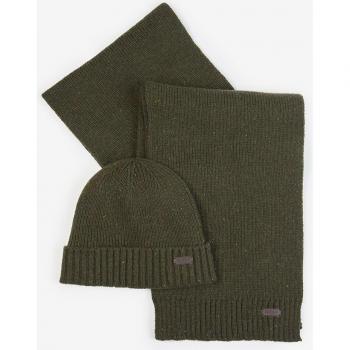 Barbour Mens Carlton Fleck Beanie and Scarf Gift Set - Dark Green - One Size