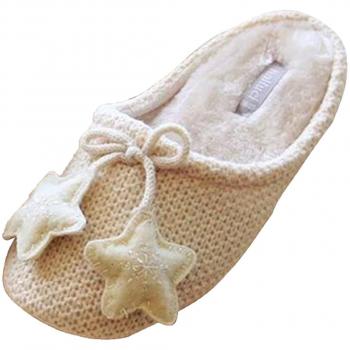 Minetom Mujer Otoño E Invierno Suave Interior Antislip Zapatillas Decorado Con Estrellas Pantuflas Beige EU 36-37