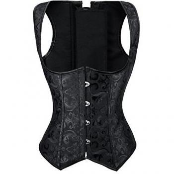 Charmian Women's Spiral Steel Boned Gothic Vintage Brocade Waist Training Cincher Underbust corsé Vest Plus Size Black XXX-Large
