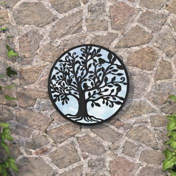 Espejo de Jardín Redondo de Hierro Negro para Uso Exterior 40x2,5 cm