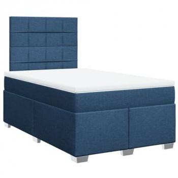 Cama box spring con colchón tela azul 120x200 cm