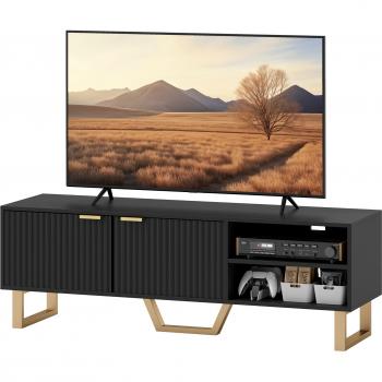 Mueble TV HOMCOM para televisores de hasta 70 pulgadas - armario con 2 puertas estriadas, compartimento abierto y pasacables, 140 x 39 x 47 cm, color negro