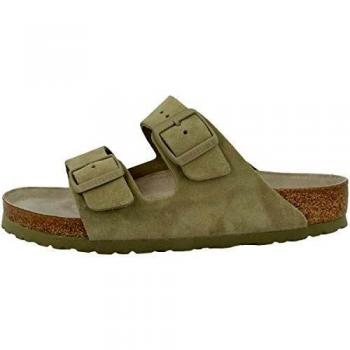 Birkenstock Arizona Suede Leather Men's Sandals in Faded Khaki, Soft Footbed, Size 42
