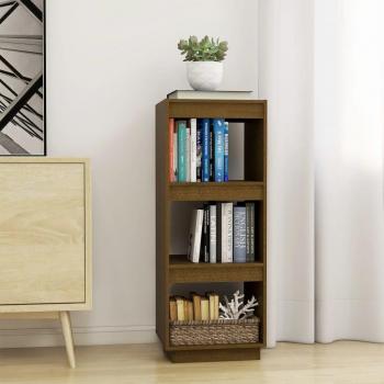 Librería/Divisor de habitaciones en madera maciza de pino, color marrón miel