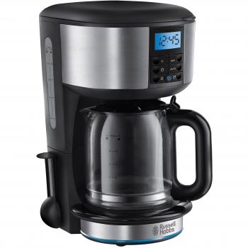 Russell Hobbs Cafetera de Goteo Buckingham - 10 Tazas, Jarra Cristal 1,25L, Soporte de Filtro Extraíble, Tecnología de Rociado Avanzada Programable, Función Autolimpieza, Gris y Negro - 20680-56