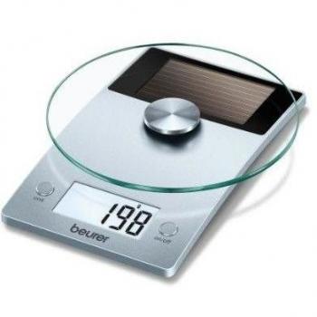 Beurer KS-39 - Balanza de cocina, 5 kg/1 gr, función auto-tara, receptor luz solar, color plata