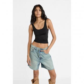Stradivarius Low-waist Bermuda shorts Blue denim