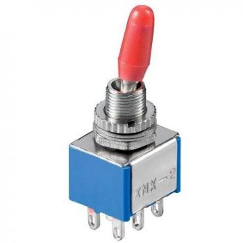 Interruptor Basculante Miniatura 2x ON-ON, 6 Pines, 3A/250V, Con Tapa Plástica Roja