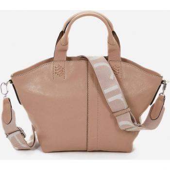 Bolso de mano tipo shopper de piel beige