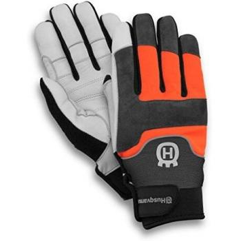 Husqvarna - Guantes técnicos de jardinería, de piel, y poliéster, negro, gris, naranja