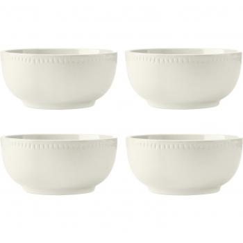 Mikasa Cranborne Set de 4 Cuencos de Cereales de Gres, Servicio para 4, Juego de 4 Cuencos de Cereal en Gres, 15cm, Crema - Apto para Microondas