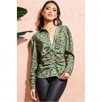 City Goddess Floral Print Shirt - Sage Green, Women's Floral Print Shirt, Color: Green, Size: 10 UK