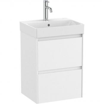 Mueble de baño compacto Roca Ona con 2 cajones y lavabo, color blanco mate, medidas 450 x 360 x 645 mm