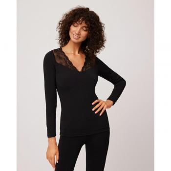 Camiseta térmica de mujer con detalle de encaje y manga larga