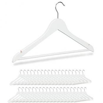 Pack 40 Perchas de Madera Blancas con Gancho Giratorio, 44.5 cm de Ancho - Relaxdays