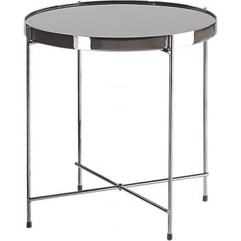 Mesa Auxiliar Redonda Lucea de Vidrio Templado Marrón Dorado y Patas de Metal Dorado 40 cm Estilo Glamour