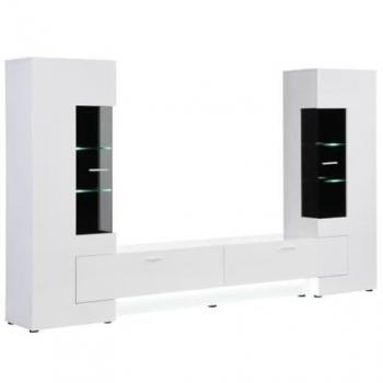 Mueble TV BANTRY con compartimentos y LEDs de MDF y cristal - Blanco y Negro