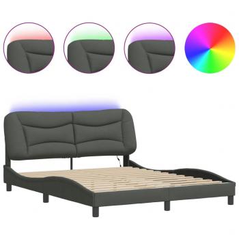 LED Queen Bed Frame with Dark Grey Fabric, Mattress Not Included, 152x203 cm