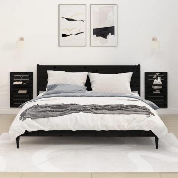 Estantes de pared de madera maciza de pino negro - 2 piezas, diseño sólido