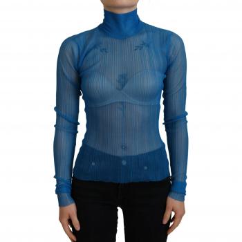 Dolce & Gabbana Blue Mesh Turtleneck Long Sleeve Blouse Top - IT38|XS, Elegant, Female, Size: 2XS