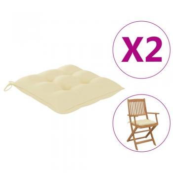 Cojines de silla blancos crema 40x40x7 cm (2 unidades)