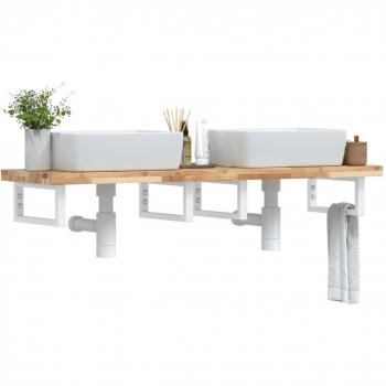 Estante de lavabo de pared acero y madera maciza de acacia Marrón