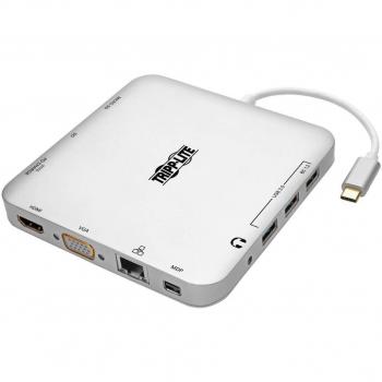 Estación de Conexión USB-C Tripp Lite con Doble Pantalla 4K HDMI/mDP, VGA, USB 3.2 Gen 1, Hub USB-A/C, GbE y Carga PD de 60W -