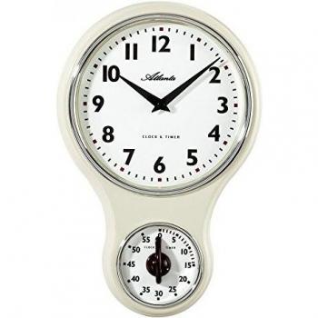 Reloj de Pared Atlanta 6124/0 Retro Nostálgico Blanco/Cremoso con Timer y Función de Huevo - 30 cm