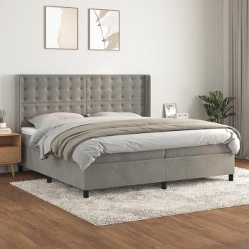 Cama box spring con colchón de muelles gris claro 200x200 cm terciopelo