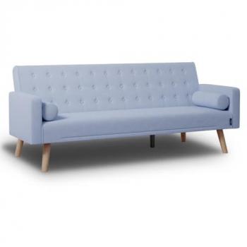 Sofá Cama 3 Plazas Acolchado Nalui One Dots con 2 Cojines, Apertura Clic-Clac y Reclinación Ajustable, Dimensiones 203x82x78cm, Color Azul