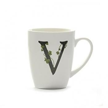 La Porcellana Taza Letra V, Color Blanco