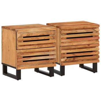 Mesita de noche de madera maciza de acacia 40x34x46 cm, Set de 1/2, para habitación, dormitorio, salón y estudio, mesa auxiliar