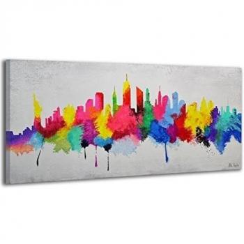 YS-Art | Cuadro Pintado a Mano Buen Humor | Cuadro Moderno acrilico | 115x50 cm | Lienzo Pintado a Mano | Cuadros Dormitories | único | Multicolor