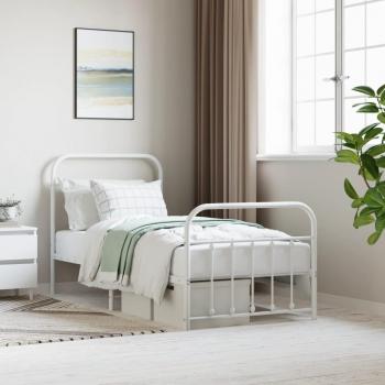 Cama de metal blanca con cabecero y pie de cama 80x200 cm
