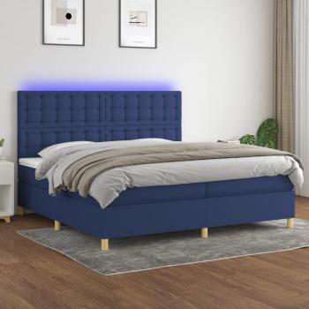 Cama box spring con colchón de muelles y luces LED azules 200x200 cm tela