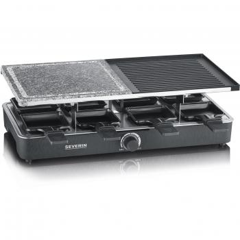 Severin RG 2376 Raclette Grill con Piedra Natural y Placa de Grill, para 8 Personas, 1300W, Negro