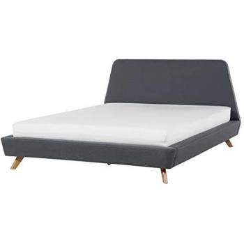 Cama Doble Tapizada Gris con Estructura y Cabecero de Madera Clara 160 x 200 cm Vienne