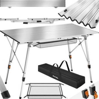 Mesa plegable de aluminio Bastián ajustable en altura - mesa de camping, sólida estructura de aluminio ligero y resistente a la intemperie, patas regulables en altura, función de plegado inteligente