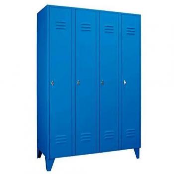 Taquilla de acero Wolf 926995 con patas, 4 compartimentos, puertas de pared completa, ancho de compartimento 300 mm, color azul claro