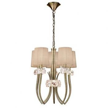 Lámpara colgante Slim 5 luces E14 de Loewe, latón envejecido con pantallas de bronce suave