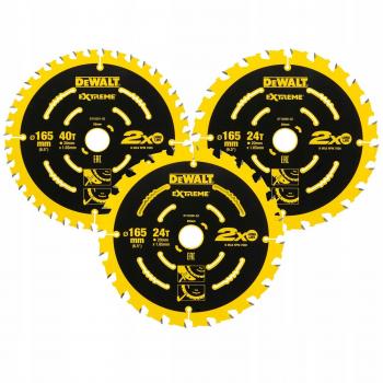 DeWalt DT10397-QZ, Juego de 3 hojas de sierra circular Elite, 2 x 24 dientes, 1 x 40 dientes, Diámetro de la hoja 165/20 mm, Ancho de corte
