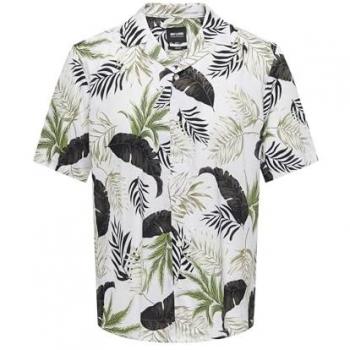 Camisa de Manga Corta ONLY and SONS ONSWayne Life AOP Viscosa - Regular Fit - Blanco Roto - Tallas S a XXL para Hombre