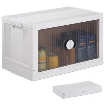 Caja de Almacenaje Plegable de Plástico, 74L, Apilable, con Puerta Frontal para Ropa y Juguetes, Color Blanco