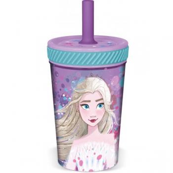 Vaso Antivuelco con Pajita de Silicona 370ml Frozen 2
