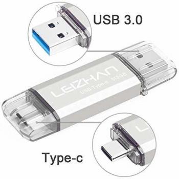 LEIZHAN Memorias USB 512GB Tipo C USB 3.0 Pendrive de Metal para Tipo-C Android Dispositivos/PC/Mac-Plateado